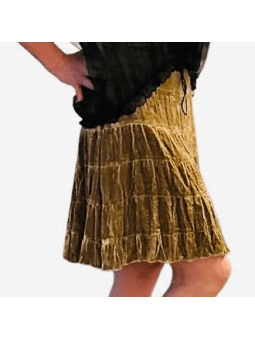 Y2K Cache Crushed Velvet Tiered Slip Skirt Gold Fairy Whimsigoth Romance 2 S